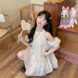 夏季新款甜美少女感宽松显瘦波点彩色立体花花蓬蓬连衣裙小个子