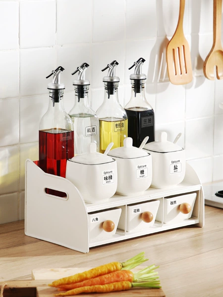 Black line white can 11 piece set - white iron frame, three-position double layer♢