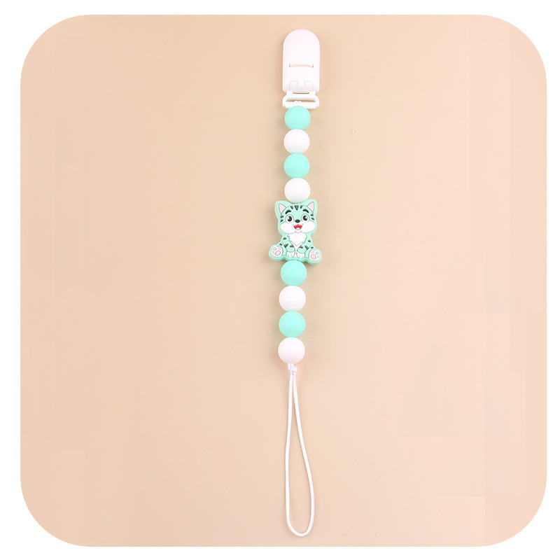 Amazon nuevo clip de pezón de plástico para bebés animados animales gatos calmar silicona bebé molar cadena de pezón