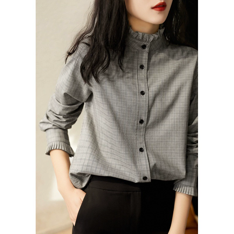 В наличии в японском и корейском стиле, клетчатая рубашка с воротником для пригородного транспорта, дизайнерский нишевый топ в стиле ретро в гонконгском стиле, осень CYC380765AG