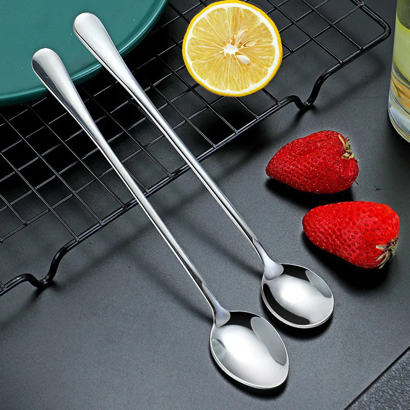 ✅Coffee Ice Stainless Steel Round Long Handle Coffee Stirring Mug Korean Style Spoon Wholesale_voghion.com