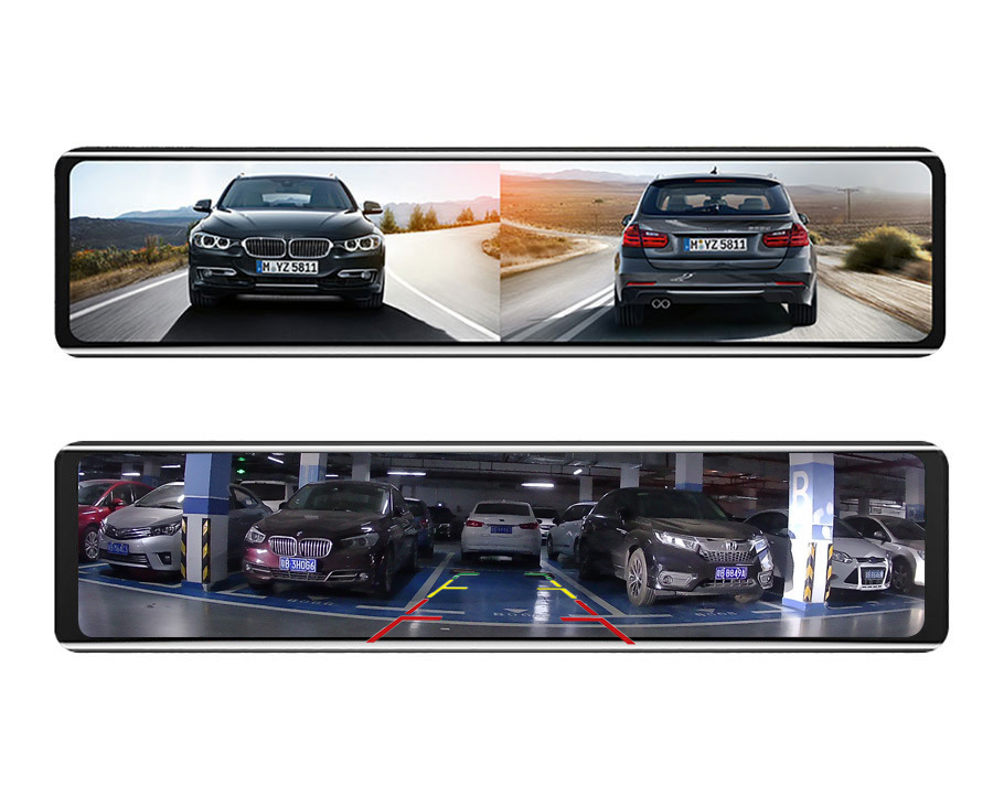 Streaming media driving recorder HD 4K rearview mirror double recording 12-inch reversing image WiFi interconnection GPS