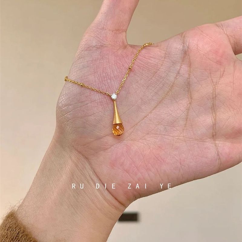 库宁 八方来财~金色沙漏水滴项链轻奢高级感气质小众复古锁骨链|undefined