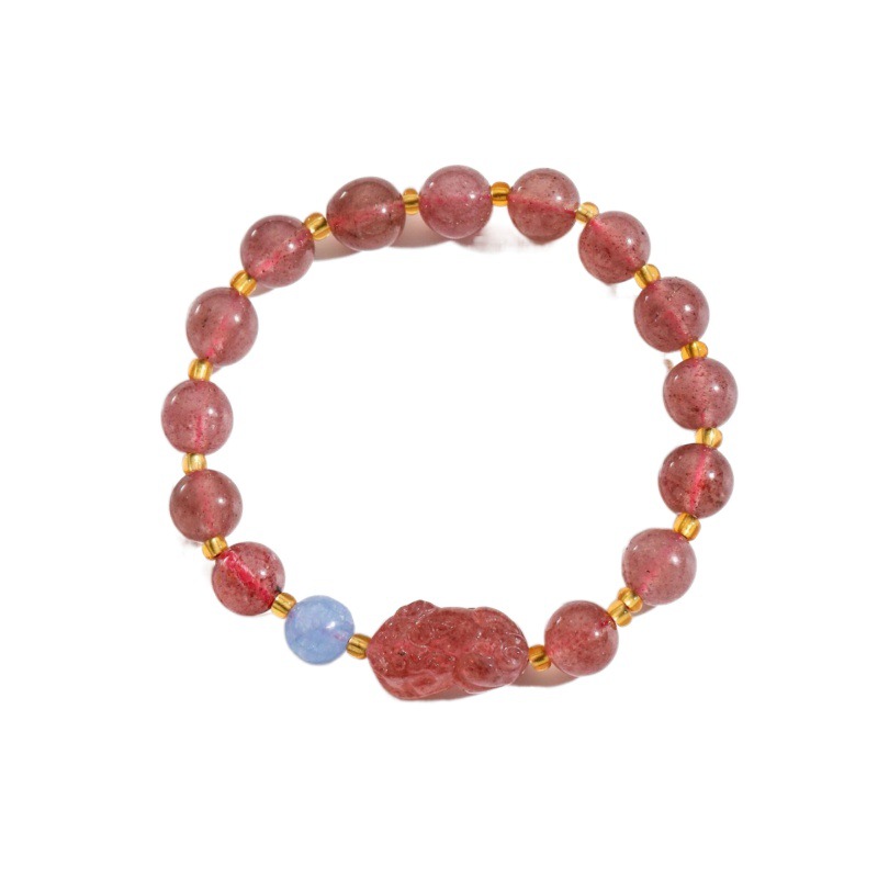 Armband für Frauen Xiaohongshu gleichen Stil Erdbeerkristall rosa Kristall Pixiu Armband natürliche Aquamarin Achat Armband rosa für Frauen_voghion.com