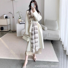 十字貂原色水貂门襟双面羊绒大衣女中长款秋冬新款羊毛呢外套