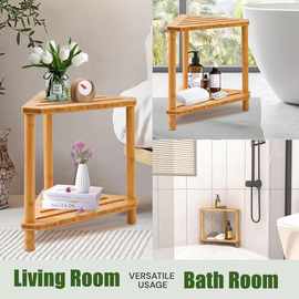 木质浴室肥皂架浴室洗漱用品整理架双层实木储物架竹制防滑收纳架