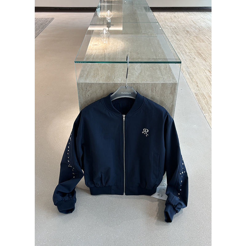 Rainbow Thirteen Lines American Retro Jacket for Women 2026 Autumn Loose Casual Baseball Coat