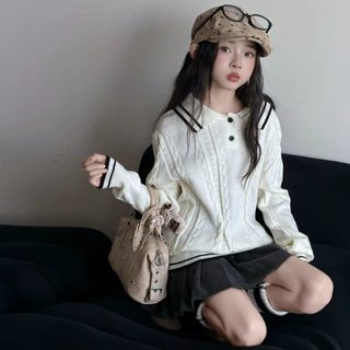女童学院风毛衣秋装2026新款中大童洋气打底针织套头麻花上衣女孩