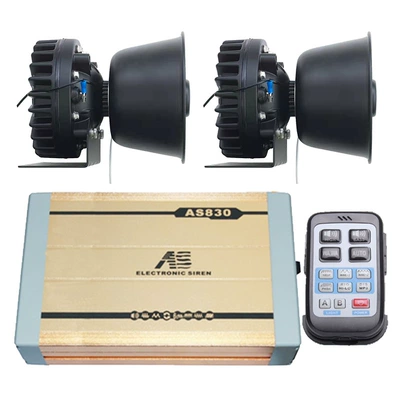 Car-mounted wireless remote control siren, high-power loudspeaker, high-frequency speaker, AS830GH + stainless steel horn (Car horn/tweeter) - as830gh-host-cooling-round-speaker-set-12v