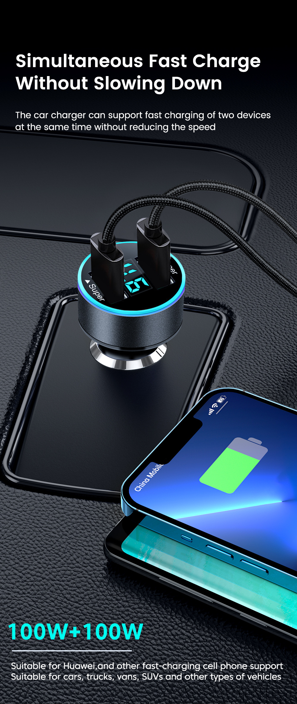 Multi-port with digital display support super fast charging 6/8 port with voltage vehicle-mounted one-to-six/8-car fast charging cross-border