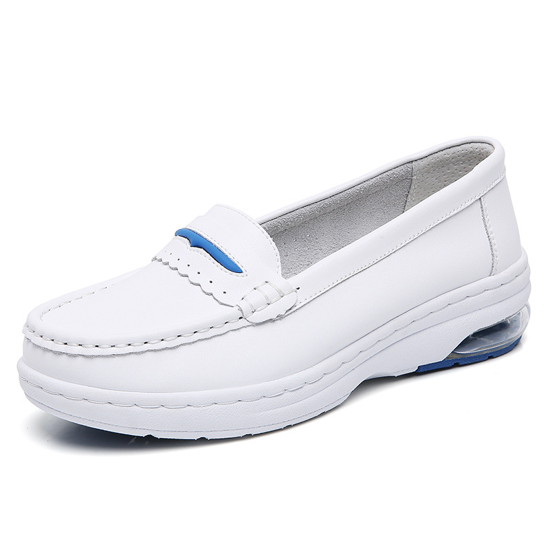 Nurse shoes, women's leather air cushion, soft sole, shallow mouth, breathable, anti slip, thick sole, small white shoes, spot wholesale, work shoes, cross-border