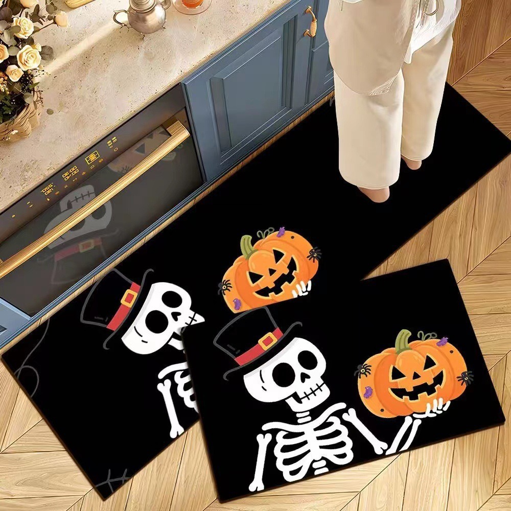 Decoración de Halloween cocina alfombra de suelo americana resistente a la suciedad fácil de cuidar alfombra de suelo de dos piezas en la puerta alfombra de cristal