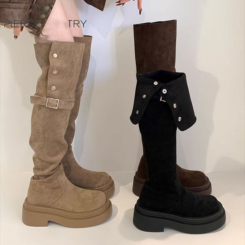 Belt Buckle Thin Boots Women's Autumn and Winter New Thick Bottom Thick Heel Long Boots Two-Wear Handsome Casual Knight Boots Belt Buckle Thin Boots Women's Autumn and Winter New Thick Bottom Thick Heel Long Boots Two-Wear Handsome Casual Knight Boots