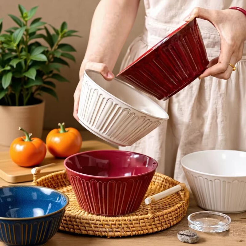 2025 New Creative Kiln Color-Changing One-Person Food Set Special Ceramic Bowl Household Tableware Ins Style Fruit Bowl