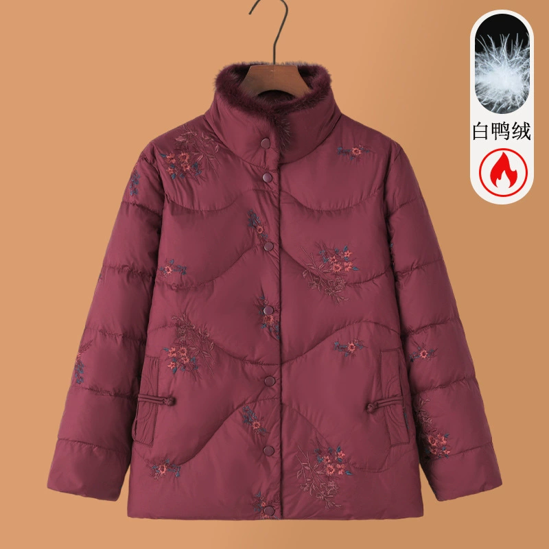 Пуховик для женщин среднего и старшего возраста, зимнее утепленное пальто из белого утиного пуха, теплая зимняя одежда для пожилых женщин.
