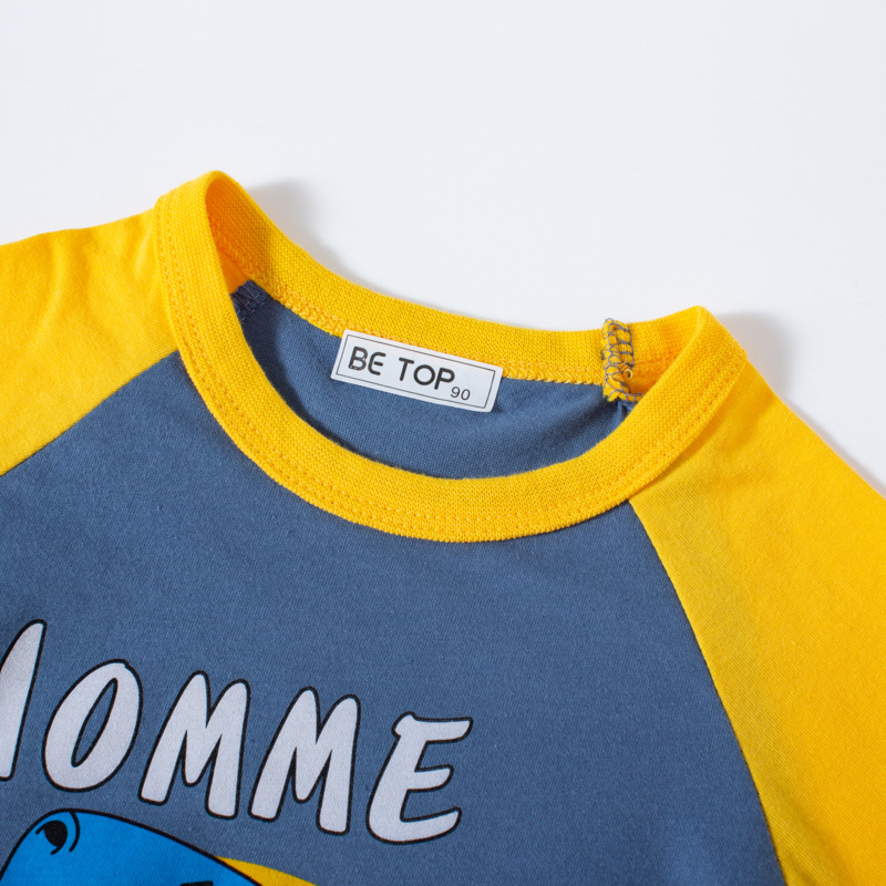 Camiseta de manga corta para niños nueva camiseta de verano de manga de dinosaurio de dibujos animados de estilo coreano superior de algodón de bebé de color a juego entrega de ropa