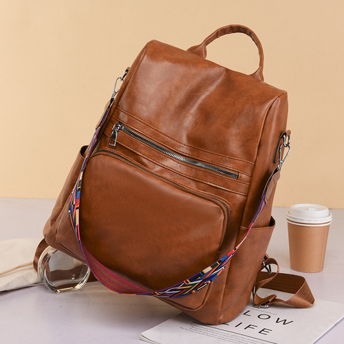 PU soft leather texture backpack large capacity cross-border new women's bag anti-theft simple travel bag light casual school bag