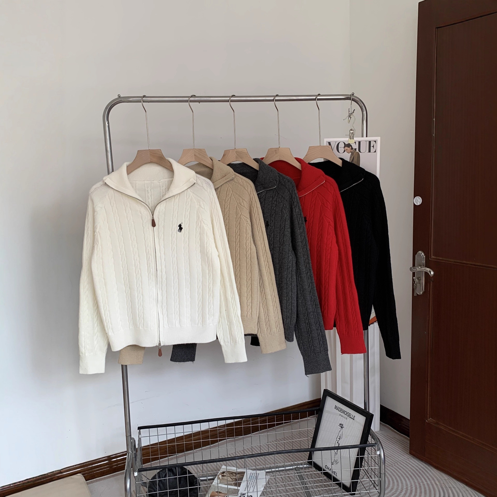 翻领绞花毛衣女早春韩系宽松百搭半拉链针织衫外套上衣女款