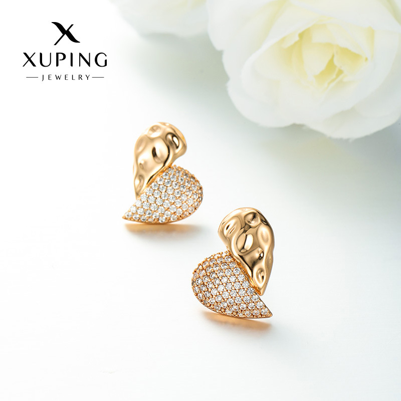 Joyas Xuping Europa y América de moda transfronteriza incrustado zircon nicho irregular pendientes de amor ruso pendientes para mujeres
