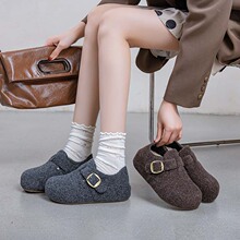 7850复古一脚蹬全包勃肯鞋女2025冬季新款内增高厚底加绒保暖棉鞋