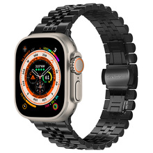 适用苹果手表apple watch9/8/7/6/5/SE不锈钢五珠蝴蝶扣链式表带