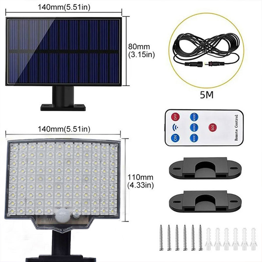 Lámpara de inducción solar lámpara de patio al aire libre impermeable 106LED dividido con control remoto inducción humana pared de ahorro de energía al aire libre