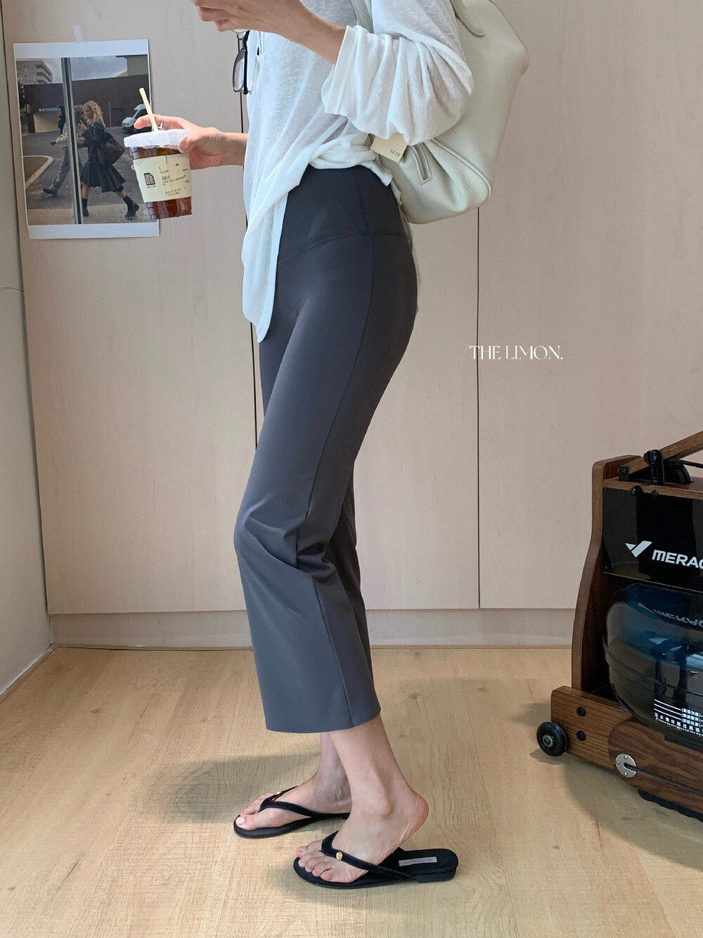 Quần legging yoga nữ cạp cao ống loe nhẹ dài 7 phân co giãn — màu đen, Màu cà phê, Xám khói chi tiết 27