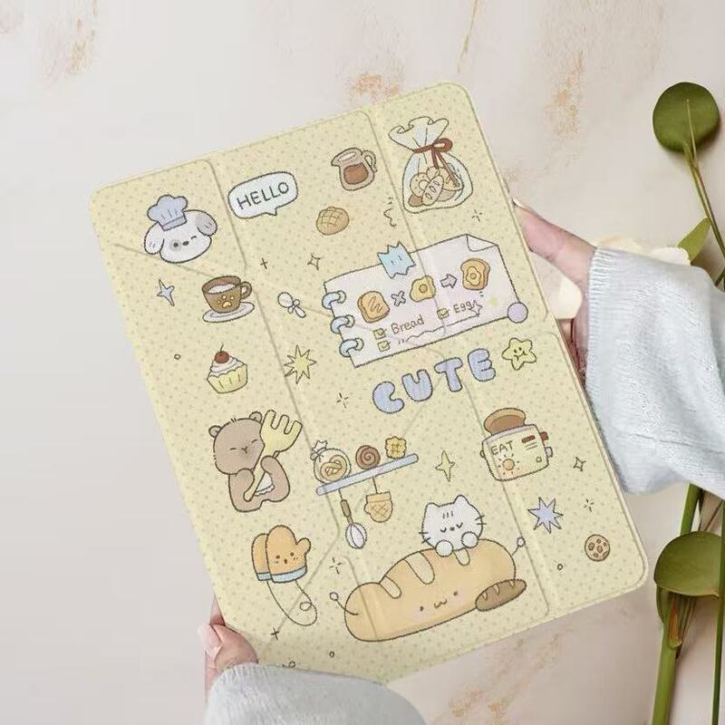 Milk yellow animal rotating transparent shell for iPadair4/5 flat protective cover 2024 Pro7/8/9/10th