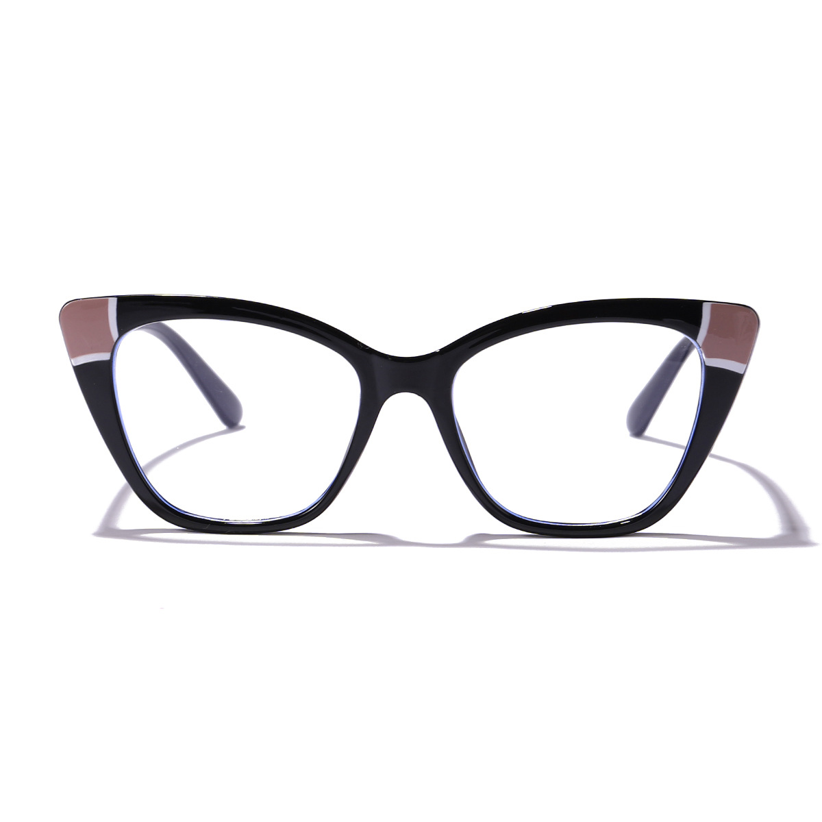 Nuevo ojo de gato gafas lisas costura de moda gafas de Marco personalidad femenina Bolso liso color transfronterizo anti-azul gafas de luz
