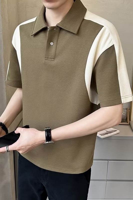 Herren Patchwork Polohemd Atmungsaktives Baumwoll Casual Shirt_voghion.com