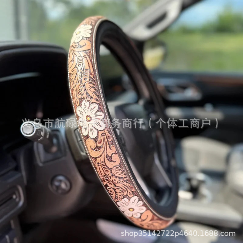 跨境新款时尚方向盘套，精致裁缝印花工艺安装方便时尚大气|undefined