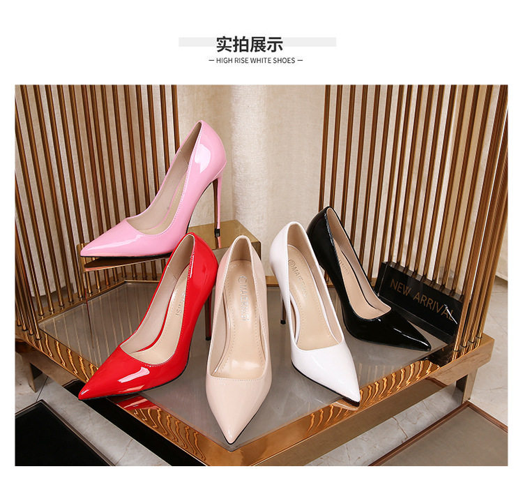 Giày cao gót nữ mũi nhọn gót 12 cm cỡ lớn — Màu hồng, Màu mơ, Màu trắng, Màu Đen Đế Đỏ chi tiết 38