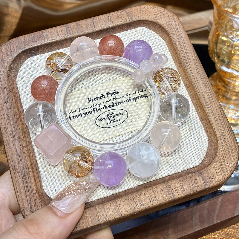 Natural Crystal Multicolored Gemstone Bracelet with White Phantom Quartz, White Crystal, Strawberry Quartz, Pink Crystal, and Sugar Cube Beads Natural Crystal Multicolored Gemstone Bracelet with White Phantom Quartz, White Crystal, Strawberry Quartz, Pink Crystal, and Sugar Cube Beads