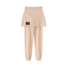 山羊绒女宝宝假两件一体裙裤中大童纯色打底裤可外穿可爱刺绣设计