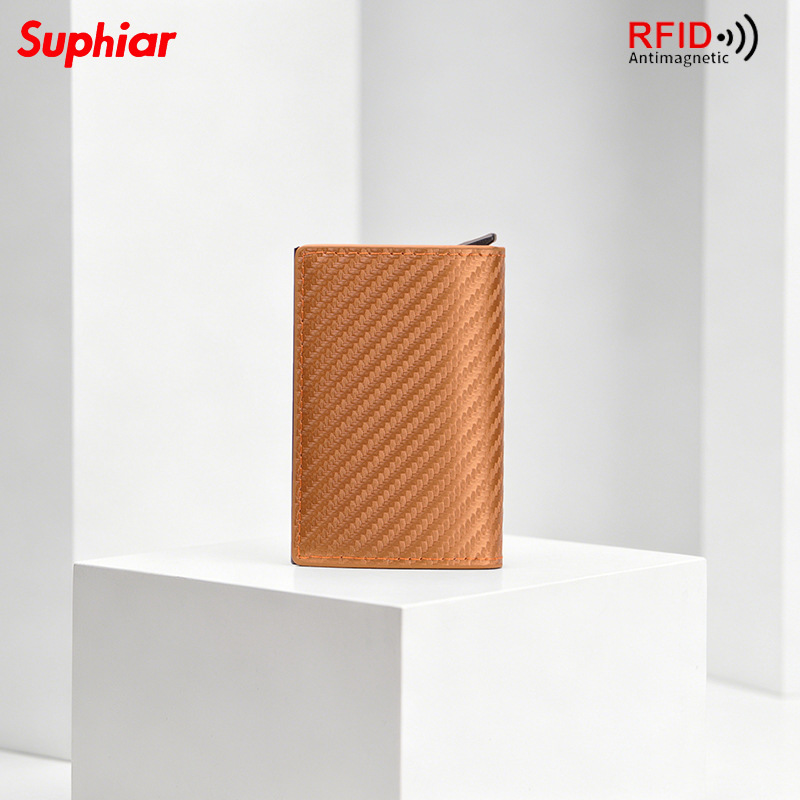 Cartera de fibra de carbono transfronteriza bolsa de tarjetas antirrobo cepillo europeo y americano cartera de hombres RFID cartera ultra delgada multi-tarjeta caja personalizada