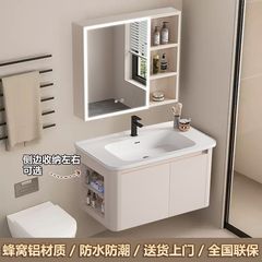 ハニカムアルミニウムラウンドコーナーバスルームキャビネットセラミック一体型洗面台洗面台カウンタートップ一体型洗面台キャビネットの組み合わせ