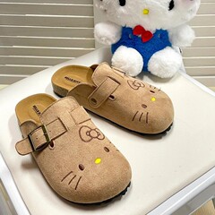 カーキ色の猫の頭の頭の頭は厚い底のミュラーの半スリッパを引っ張って外にスカートの2025夏の新型の1足の靴を配合します。