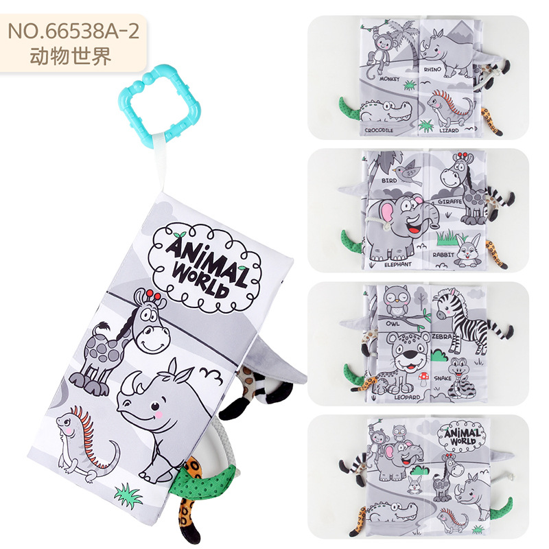 Bebé desgarrable lavable cola libro de tela 4 páginas 8 lados educación temprana cognición dinosaurio animal océano paño libro traje