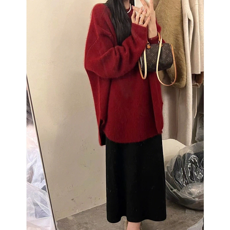 Демисезонный вязаный oversized свитер, корейский стиль, One size, свободный крой