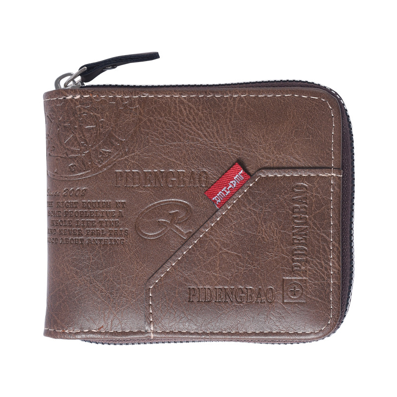 Cartera transfronteriza billetera de los hombres vintage casual PU cuero cremallera cartera titular de la tarjeta dos veces la cartera de los hombres horizontales cortos