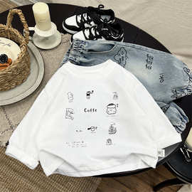 儿童打底衫白色2026春装新款宝宝卡通圆领上衣中小童韩版长袖t恤