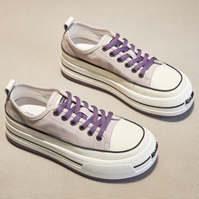帆布鞋女2025夏季新款板鞋厚底增高百搭休闲系带小白鞋一件代发