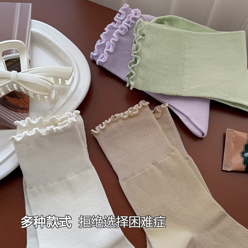 Calcetines de pila de algodón mujeres primavera y verano absorción de sudor calcetines transpirables primavera encaje suelto calcetines de algodón blanco damas al por mayor