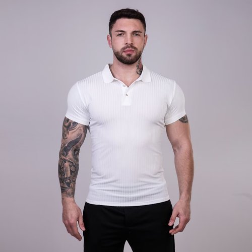 Stylish Muscle Men High-Elastic Knit Wrinkle-Resistant Tailored Polo Shirt for Fitness and Sports, Fashion with a High-End Feel, Short-Sleeved