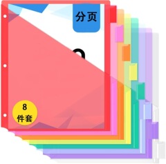 跨境热销款双口袋透明彩色文件夹文件袋分类活页学生塑料隔层标签