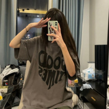 美式复古t恤女夏季短袖设计感小众学生半袖宽松学院风上衣女ins潮