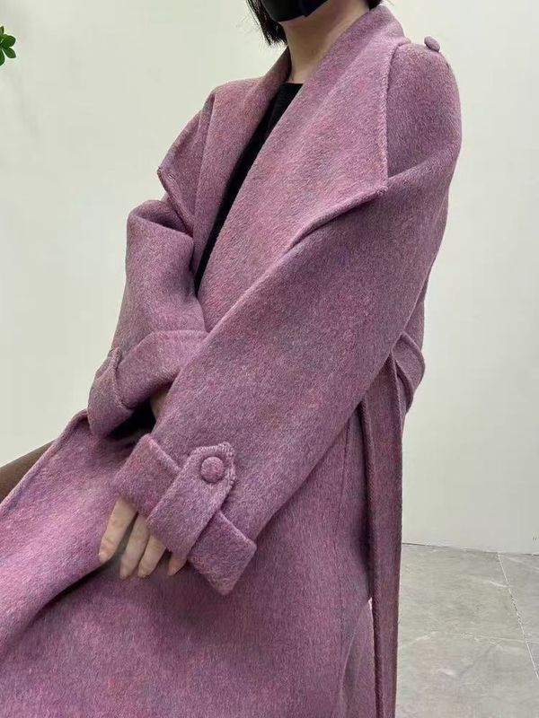 韩系浴袍款西装领大口袋双面羊毛大衣女高级感赫本风羊毛呢外套女|undefined