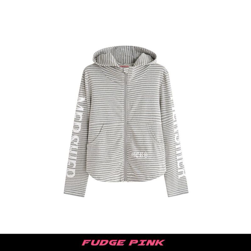 Fudge Pink 25秋季New美式复古辣妹个性设计条纹连帽开衫|undefined