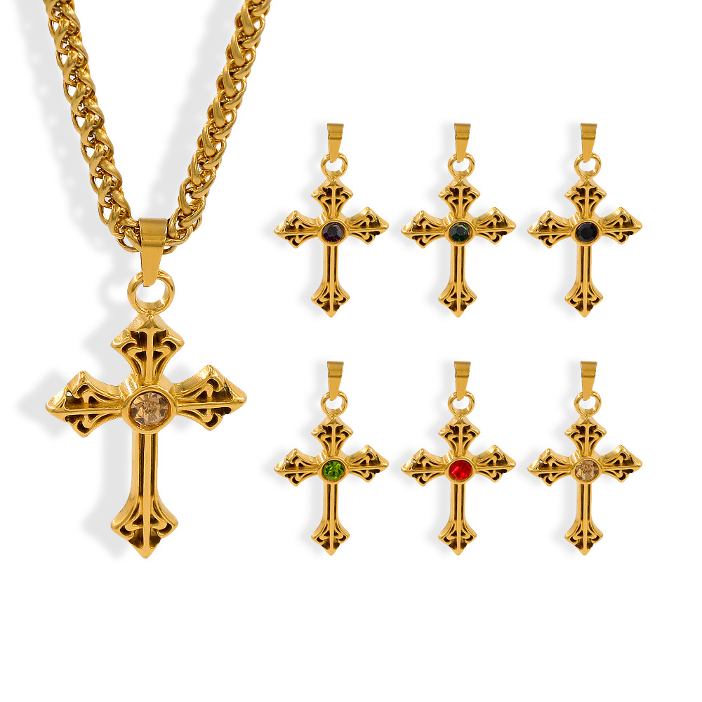 Wholesale Casual Cross Stainless Steel Titanium Steel Zircon Pendant Necklace_colorza_5