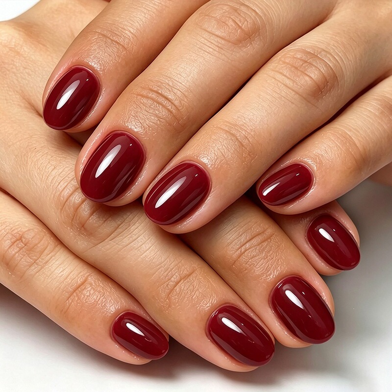 Short, glossy, oval-shaped, cross-border, European and American style, deep red, wearable nail tips, simple design, makes skin look fairer, detachable, set of 32 pieces Short, glossy, oval-shaped, cross-border, European and American style, deep red, wearable nail tips, simple design, makes skin look fairer, detachable, set of 32 pieces